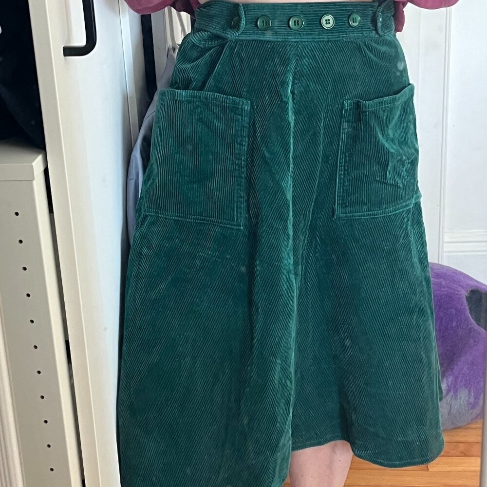 L.L. Bean Green Corduroy Midi Skirt